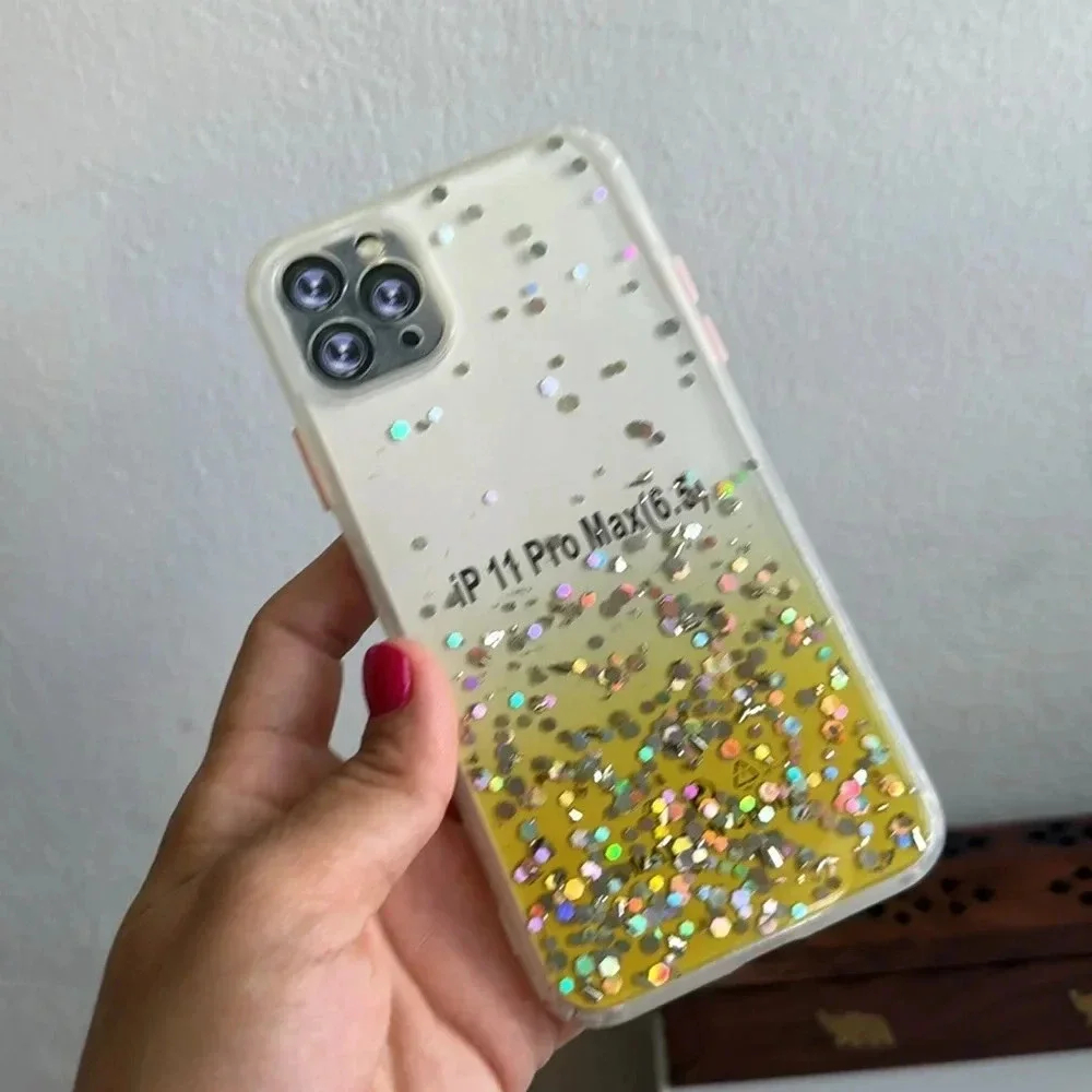 Glitter Liquid iPhone 11 Pro Max Case – Clear with Gold & Pink Accents - Picture 5 of 7